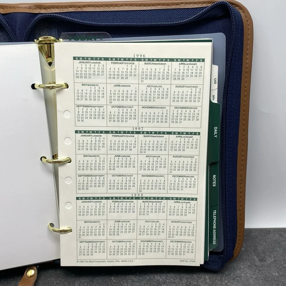 Vintage 90's Cambridge 47062 Blue Canvas Tan Planner Organizer 3 Ring Binder